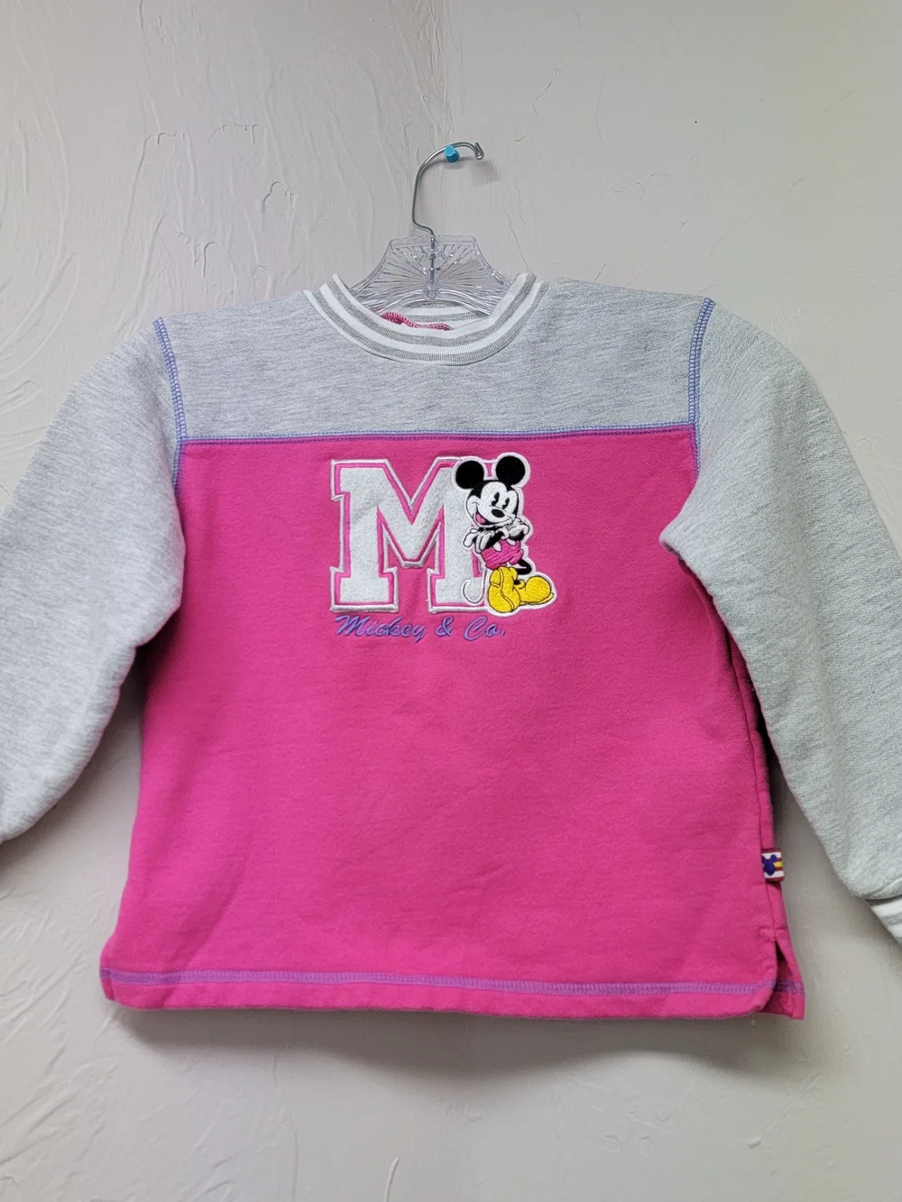 Vtg 90s Mickey & Co Girls Disney Mouse Sweatshirt Pink Colorblock Embroidery 4/5
